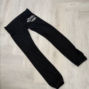 Wildfox Black Track Pants with White Print “ROYAL PAIN” Sz Med